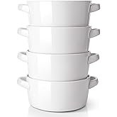 DOWAN French Onion Soup Crocks, 24 Ounces Ceramic Soup Bowls with Handles Oven Safe Stackable White Soup Crocks for Beef Stew