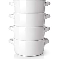DOWAN French Onion Soup Crocks, 24 Ounces Ceramic Soup Bowls with Handles Oven Safe Stackable White Soup Crocks for Beef Stew