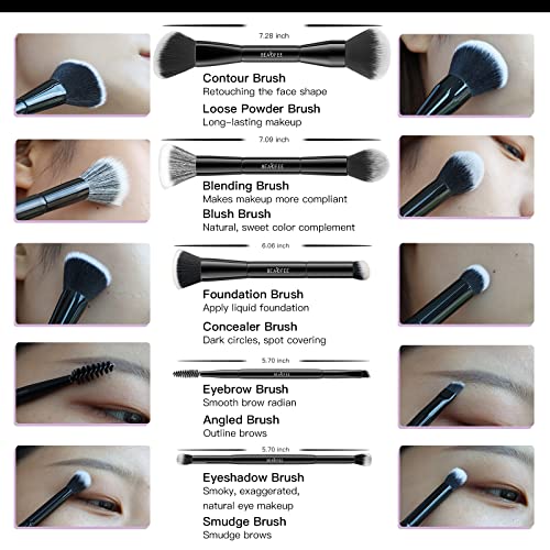 Makeup Brush Set 10 Make Up Brushes Set Professional Foundation Brush Synthetic Bristles Concealer Eyebrow Eyelash Spool Eyeshadow Eyeliner Powder Liquid Cream Blusher Brush with Make Up Brushes Pouch