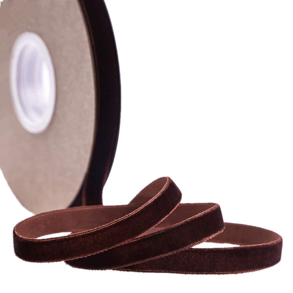 Velvet Ribbon for Crafts, 20 Yard, 3/8, 5/8, 1 Inch Widths, Multicolour (Coffee, 25mm)