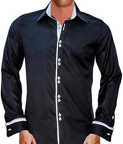 Anton Alexander Men's French Cuff Designer Dress Shirt Made In USA-XS Modern Fit-Black/White