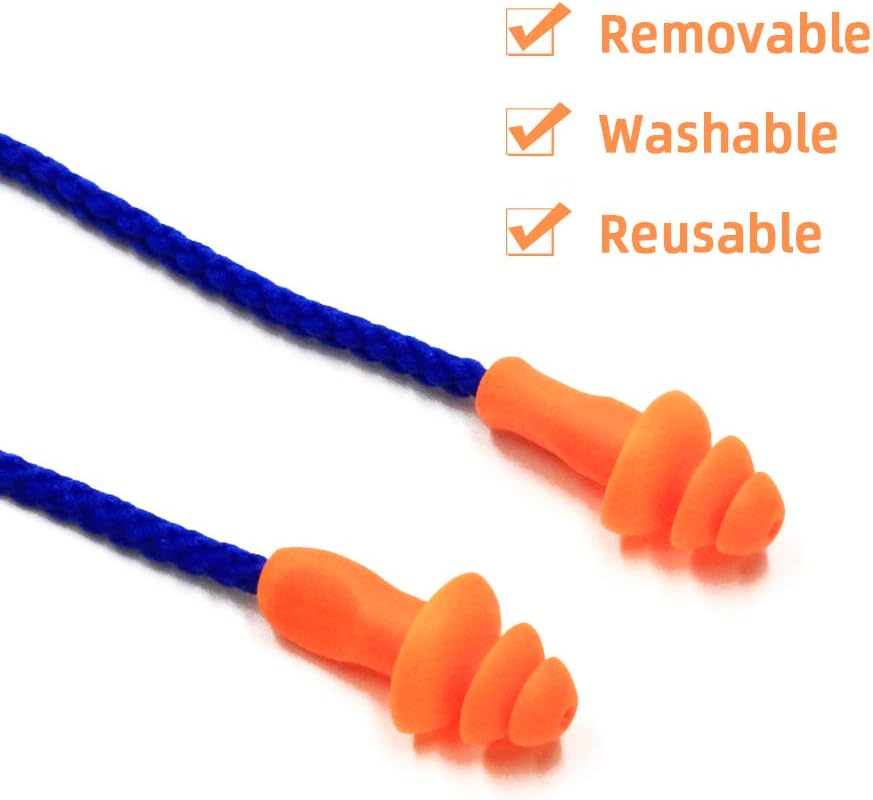 100 Pairs Individually Wrapped Non Toxic Soft Silicone Corded Ear Plugs Reusable Hearing Protection Rubber Earplugs for Sleeping, Concerts, Music, Shooting, Construction Work, Motor Sports Racing: Health & Personal Care