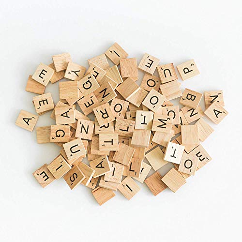 100 PCS Scrabble Tiles Games Wood Letters A-Z Capital Letters for Crafts, Pendants, Spelling