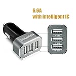 Omaker Intelligent 6.6A / 33W Premium Aluminum 3 USB Car Charger With Smart Sharing IC
