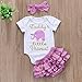 Cute Baby Girl Daddy’s Girl Print Bow Romper+Multi-Tulle Ruffle Bowknot Shorts Outfit (0-6 Months, Purple Elephant)