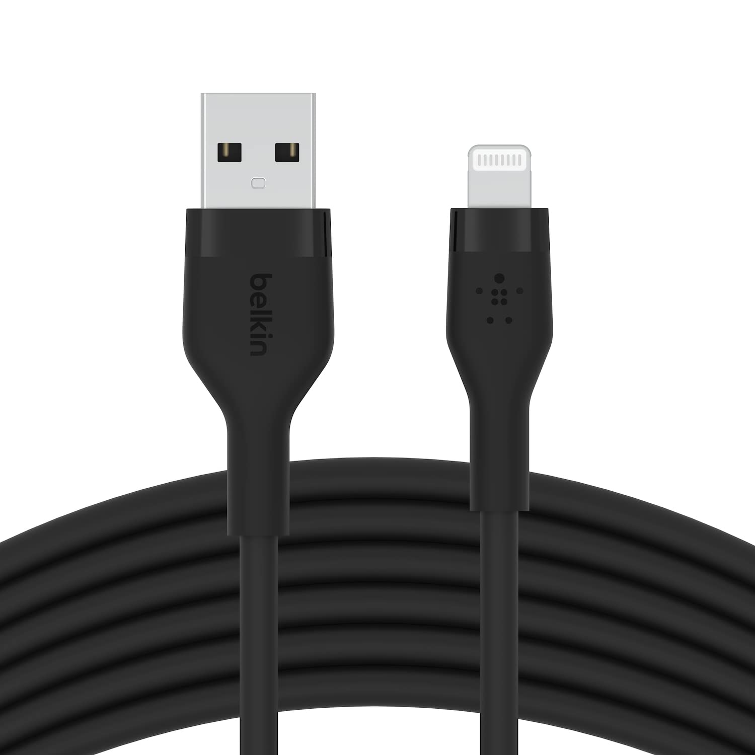 Belkin BoostCharge Flex Silicone USB Type A to Lightning Cable (3M/10FT), MFi Certified Charging Cable for iPhone 14/14 Plus, 13, 12, Pro, Max, Mini, SE, iPad and More – Black