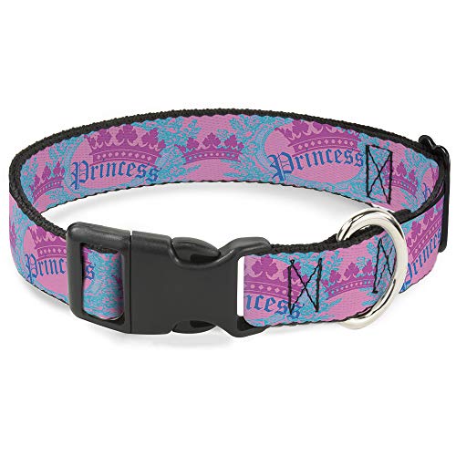 Dog Collar Plastic Clip Crown Princess Oval Pink Turquoise 8 to 12 Inches 0.5 I…