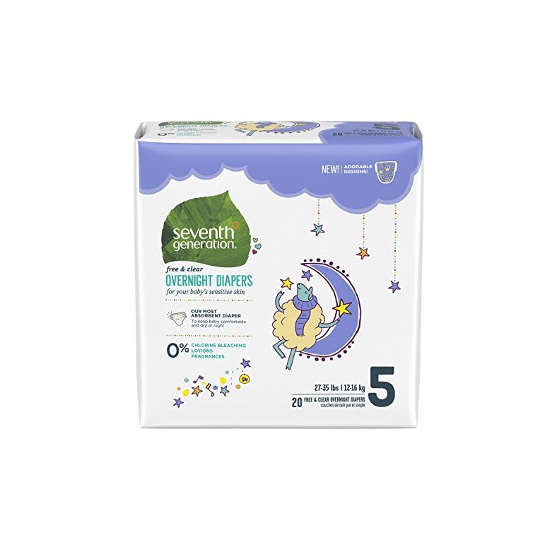Seventh Generation Baby Free & Clear Overnight Diapers, Stage 5, 20 Count (Pack of 4)