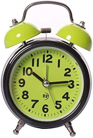 MAYMWHEN Classical Retro Twin Bell Alarm Clock Silent Silent Non Ticking Sweep Second Hand Desk Battery Operated Loud Snooze Clock with Nightlight 3.5 Green