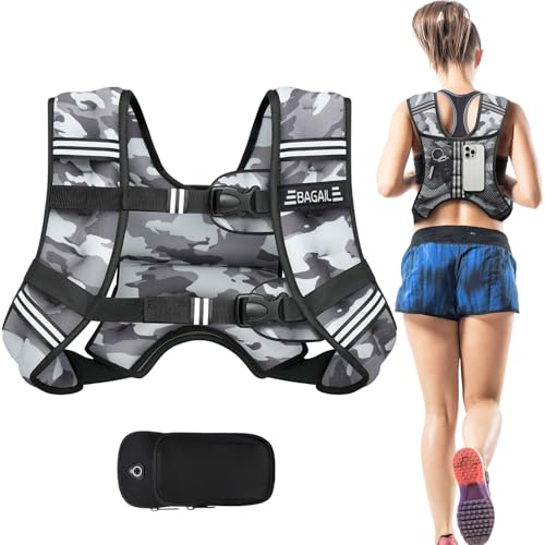 BAGAIL Gewichtsweste für Krafttraining, 8kg Gewichtsweste mit verstellbarer Oberweite, Reflexstreifen und praktischer Tasche, ideal für Workouts, Yoga