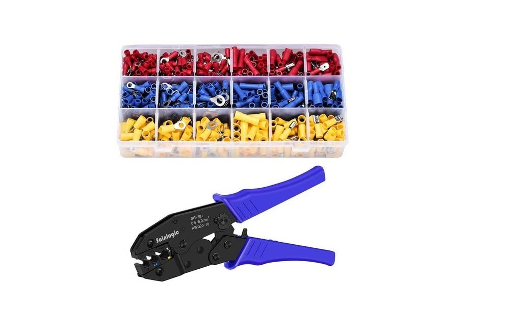 Sainlogic Crimper Plier Set, Crimping Pliers With 700 Pieces Electrical Crimping Lugs, Electrical Connector Crimping Assortment For 0.5-6mm² Insulated Cable Lugs