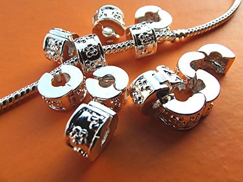 ORLEI 10pcs Mixed Silver Plated Clip Lock Stopper Bead Charms for Bracelet Necklace DIY Jewelry Making
