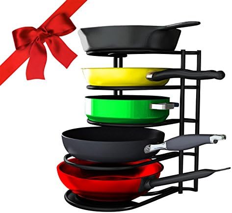 #1 Premium Heavy Duty Pan Organizer - Bottom Tier 1 Inch Taller for Larger Pans - No Assembly Required - Black