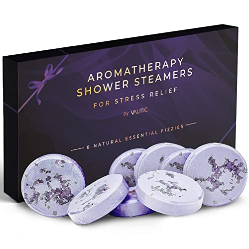 Valitic Aromatherapy Shower Steamers for Stress Relief and Clear Breathing - Gifts for Women Mom Her Birthday - 8 Natural Essential Fizzies - Shower Bombs with Natural Lavender Essential Oil