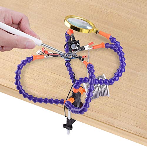 Flexible Helping Hands, Third Hand, Soldering Station Iron Accessory Kit, 1.96 Inch Pinch Clip, Four Flexible Helping Hands with 3X Magnifying Glass) (Flexible Helping Hands)