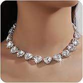 CIWEAI Sparkly Rhinestone Heart Beaded Choker Necklace for Women Bling Crystal Silver Love Shaped Statement Necklaces Wedding Prom Formal Jewelry Gifts