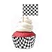 TecUnite 100 Pieces Checkered Flag Cupcake Wrapper Liner Racing Car Cupcake Toppers and 100 Pieces Checkered Flag Toothpicks Racing for Cake Decorations(Black and White)