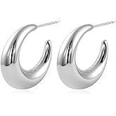 925 Sterling Silver Chunky Half Hoop Earrings for Women Open Thick Silver Hoops
