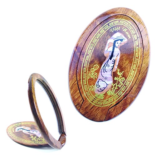 Hand Crafted Woman Mirror Wood Mother of Pearl Inlaid Lady Female Figure Cute Portable Handmade Mirror Make Up Cosmetic Mirror for Women EC-27