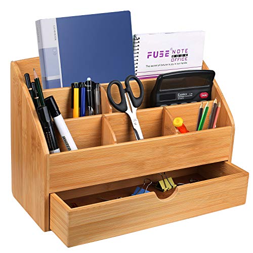 Hossejoy Bamboo Office Desk Organizer & Mail Rack with Storage Drawer - Desktop Mail Sorter for Office and Home - Keep Mail, Letters, Files, Office Supplies Neat & Organized