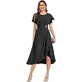 HYKDC Chiffon Mother of The Bride Dresses for Women Tea Length Beaded Ruffle A-Line Formal Evening Dress