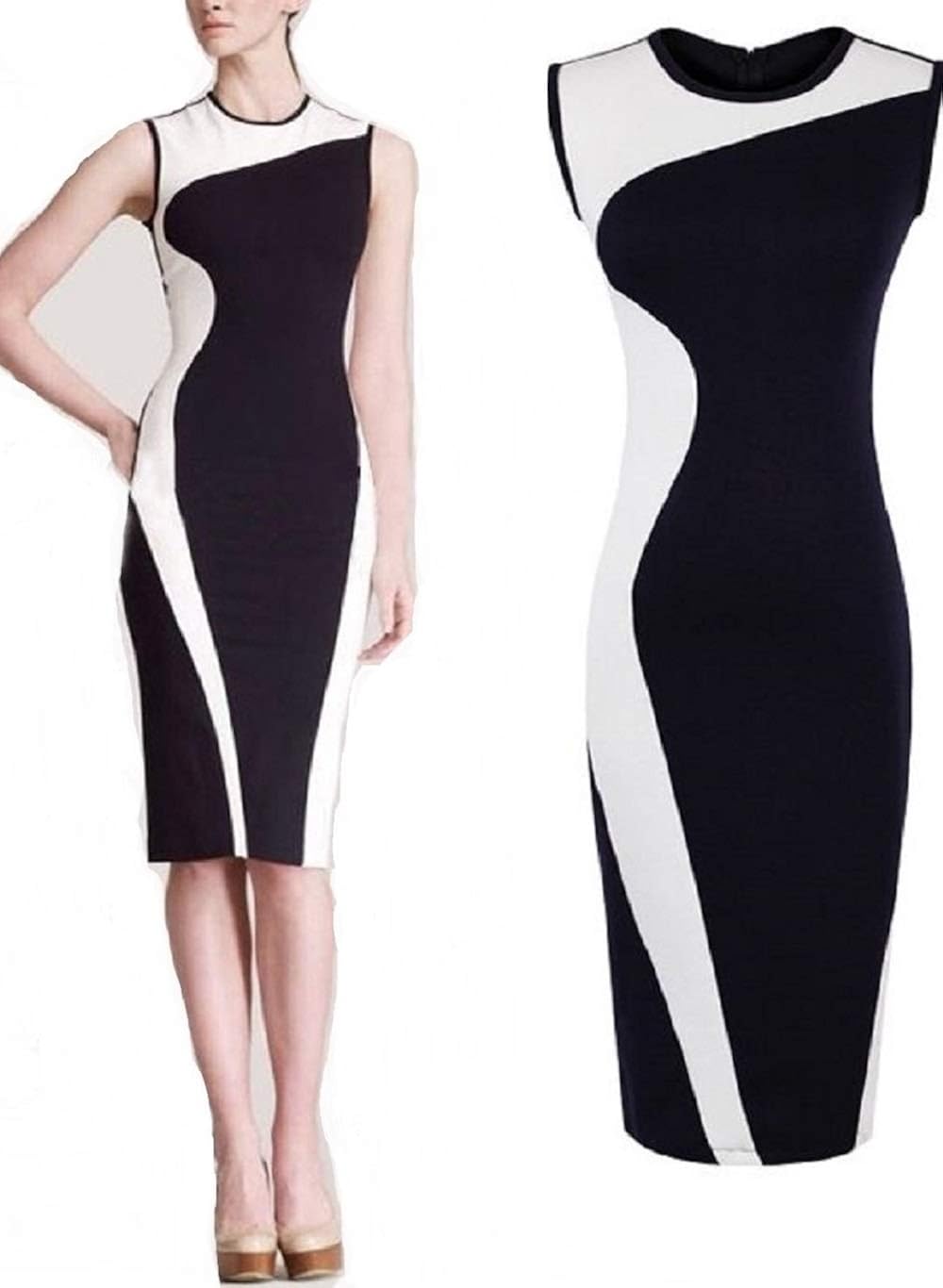 black white color block dress