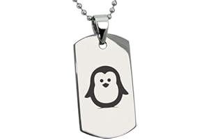 Tioneer Stainless Steel Penguin Icon Dog Tag Pendant Necklace