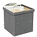 B FSOBEIIALEO Storage Ottoman with Tray, Small Ottomans Cube Folding Coffee Table Foot Stool Footrest Seat, Dark Grey Linen 16