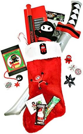 Cheeky Monkeey Wishing You a Very Ninja Christmas Stuffed Themed Gift Stocking with Candy and Toys