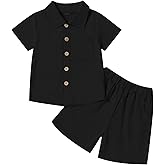Neutocd Toddler Baby Boy Summer Clothes Cotton Linen Short Sleeve Solid Button Down Shirt Shorts Set Outfits with Pockets