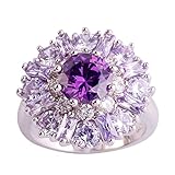 Psiroy 925 Sterling Silver Created Amethyst Filled Cluster Flower Statement Ring