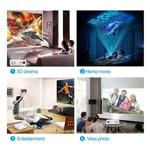 Video Projector ,LESHP 1080P HD Home Cinema Theater Multimedia Office Projector 2600 Lumens Efficiency Backyard Outdoor LCD Support Laptop Xbox VGA USB HDMI for iPad iPhone Android Smartphone TV