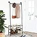 VASAGLE Coat Rack with Shoe Rack, Industrial Pipe Style Hall Tree, Angled Coat Stand for Hallway Entryway, Standing Against The Wall, Bolt Hooks and Slat Shelves, Stable Metal Frame, Black URCR75BX