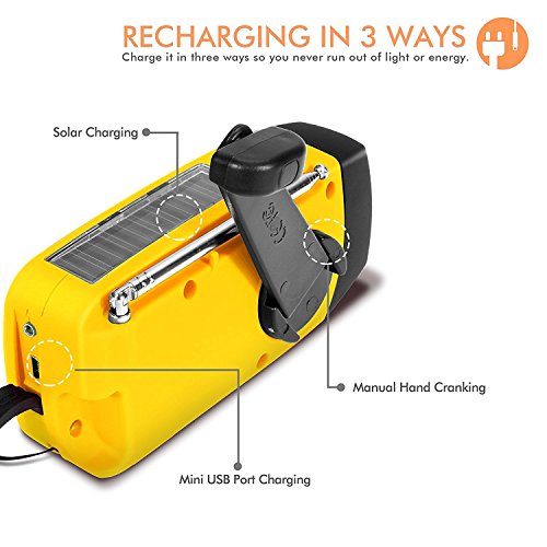 Esky-Solar-Weather-Radios-Hand-Crank-Self-Powered-Emergency-FMAMNOAA-Radio-with-LED-Flashlight-and-1000mAh-Yellow