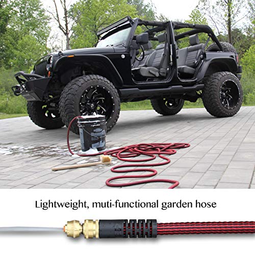Pure Expandable Garden Hose 50' with Spray Nozzle Best Expanding Retractable Water Pipe for Garden Lawn Zero Kink Red Line