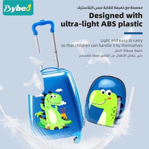 3Pcs Kids Luggage Set, 18 Inch Children Travel Suitcase, Cartoon Rolling Luggages, Child Trolley Bag with 14-Inch Backpack, U-Shaped Pillow, Wheels and Telescopic Handle (Blue)
