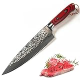 Premium Chef Knife 8'' Japanese VG10 Super Damascus Steel 67 Layer, Full-tang, Ultra Deep 56mm Chefs Blade Kitchen Knives, G10 - Environmental Protection Red Handle by Xing Yi