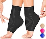 Ankle Compression Sleeve by SPARTHOS (Pair) - Plantar Fasciitis Brace with Arch Support - Foot Ankle Socks for Men and Women - Increase Blood Circulation, Reduce Swelling & Heel Spurs (Black-M)