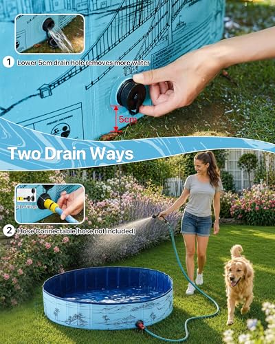 JEASONG Foldable Paddling Pool for Dogs, Thickened Anti-Scratch PVC Garden Dog Bath Swimming Pool, Non-Slip Outdoor Summer Water Play Pool for Dog, Small Medium Large Dog Pool (160x30cm)