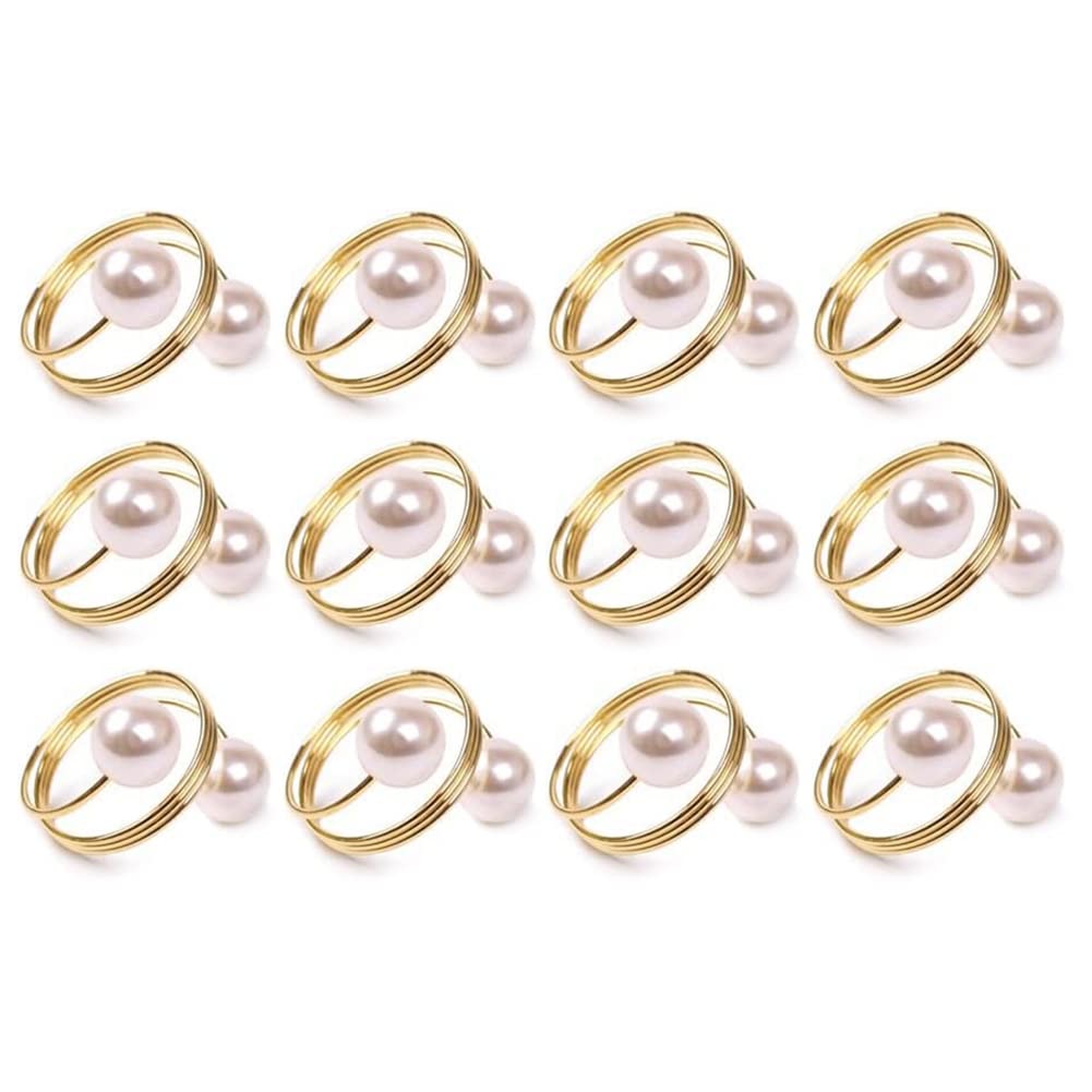 Cucioki Pearl Napkin Buckle Hoop Napkin Buckle Set of 12 Gold Napkin Rings Holder Pearl Napkin Holder Easter Ring Buckle,Family Gathering