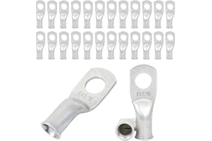 JOYPXF 6 AWG 5/16" Stud (25 pcs.), Heavy Duty Tinned Battery Ring Terminal, 6 Gauge Connectors, 6 Gauge Copper Ring Terminals, Copper Wire Lugs, Bare Copper Eyelets, Tubular Ring Terminal Connectors