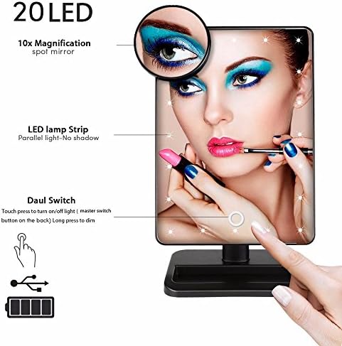 Besky Touch Screen 20 LED Lighted Makeup Mirror with Removable 10x Magnifying Mirrors