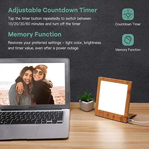 SAD Light Therapy Lamp 10000 Lux, Wood Grain Daylight Lamp Helps Combat Seasonal Affective Disorder, Portable Home Office Natural Sunlight Energy Lamp with Timer Function Touch Control UV-Free
