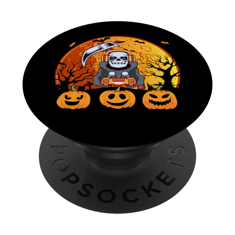 Halloween Men Boys Gamer Gaming Skeleton Boys PopSockets Swappable PopGrip