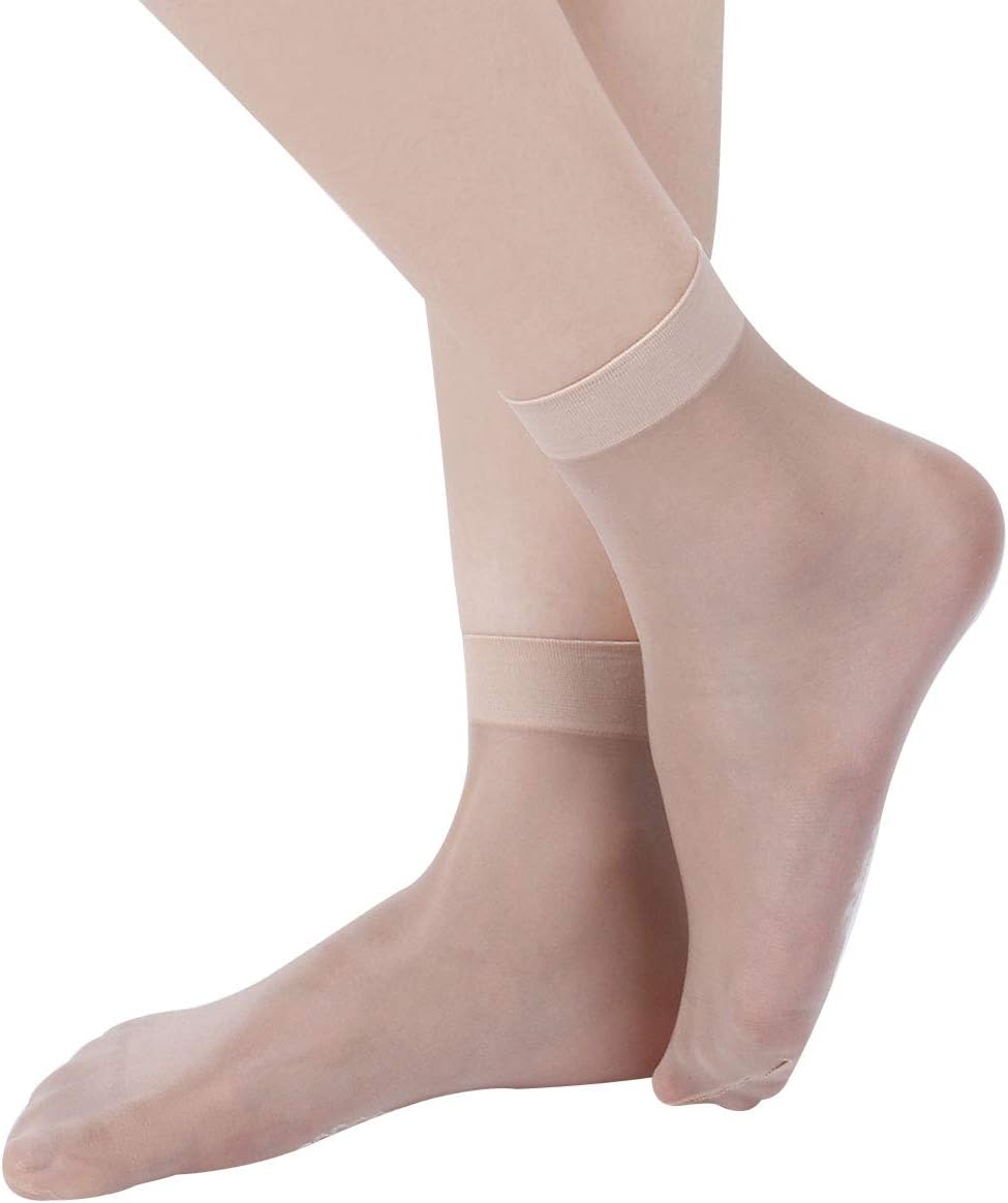 Women Nylon Socks - Silky Nylon Socks Anti-Slip Cotton Sole Sheer Ankle High Tights Socks for Workout and Casual