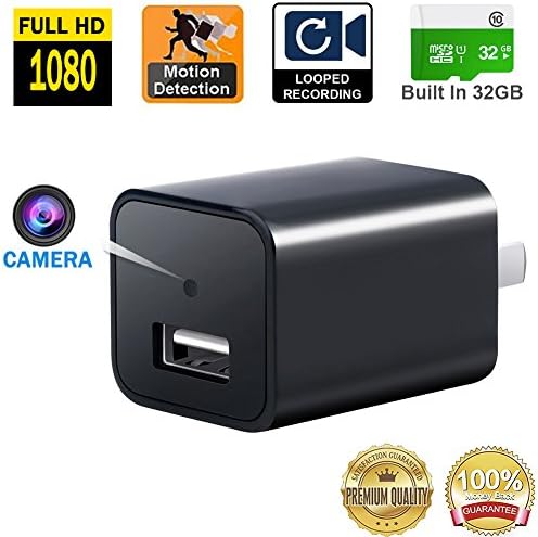 AC Adapter Hidden Camera, Motion Activated 32GB Internal Memory, Loop Recording, 1080P HD Spy Gadgets, Nanny Cameras with Motion Detector, 2017 Update Version