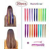 Hawkko 20PCS Straight Curly Colored Clip in Hair Extensions Party Highlight Multiple Colors Hairpieces (20pcs-Monocolor Full Color Set)