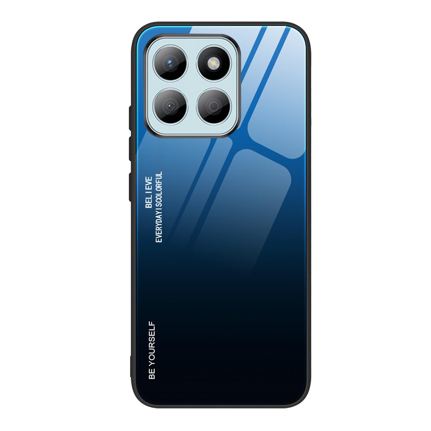 ILING Case for HONOR X6b, Ultra Thin Elegant Gradient Color Anti-scratch Hard Tempered Glass Back Cover + Soft Fit with Silicone TPU Border Shockproof Case (Elegant blue)