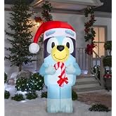 Gemmy Bluey in Santa Hat with Candy Cane Inflatable, 6.5' Christmas Inflatable