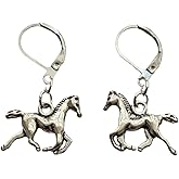 Horse Charm Leverback Earrings for Men Women, Running Horse Pendant Drop Dangle Earrings, Vintage Style Western Jewelry for Cowboy Cowgirl